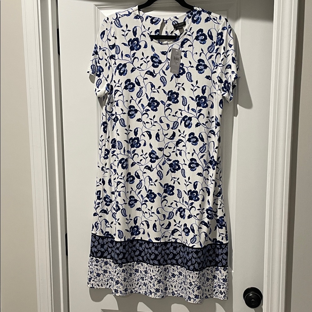 NWT J Jill size M Floral Blue and White Dress